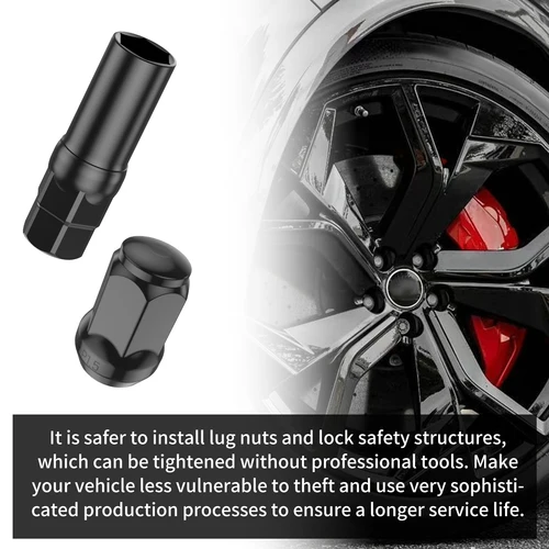 Imagen 2 del producto 20 piezas tuerca de rueda de coche de 12mm, cubierta de perno, tuercas de rueda de rosca negra de acero, tapa de protección de tornillo de neumático con 1 enchufe