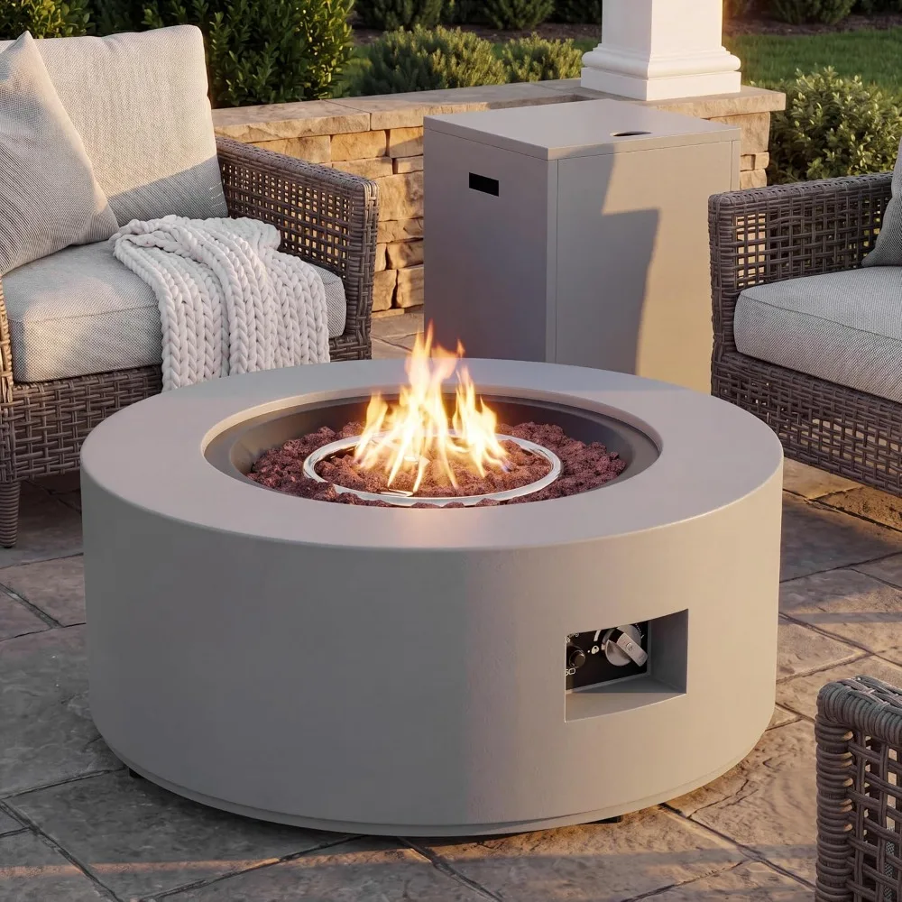 Outdoor Propane Fire Pit 30 Inch Round Fire Table with Lid Grey