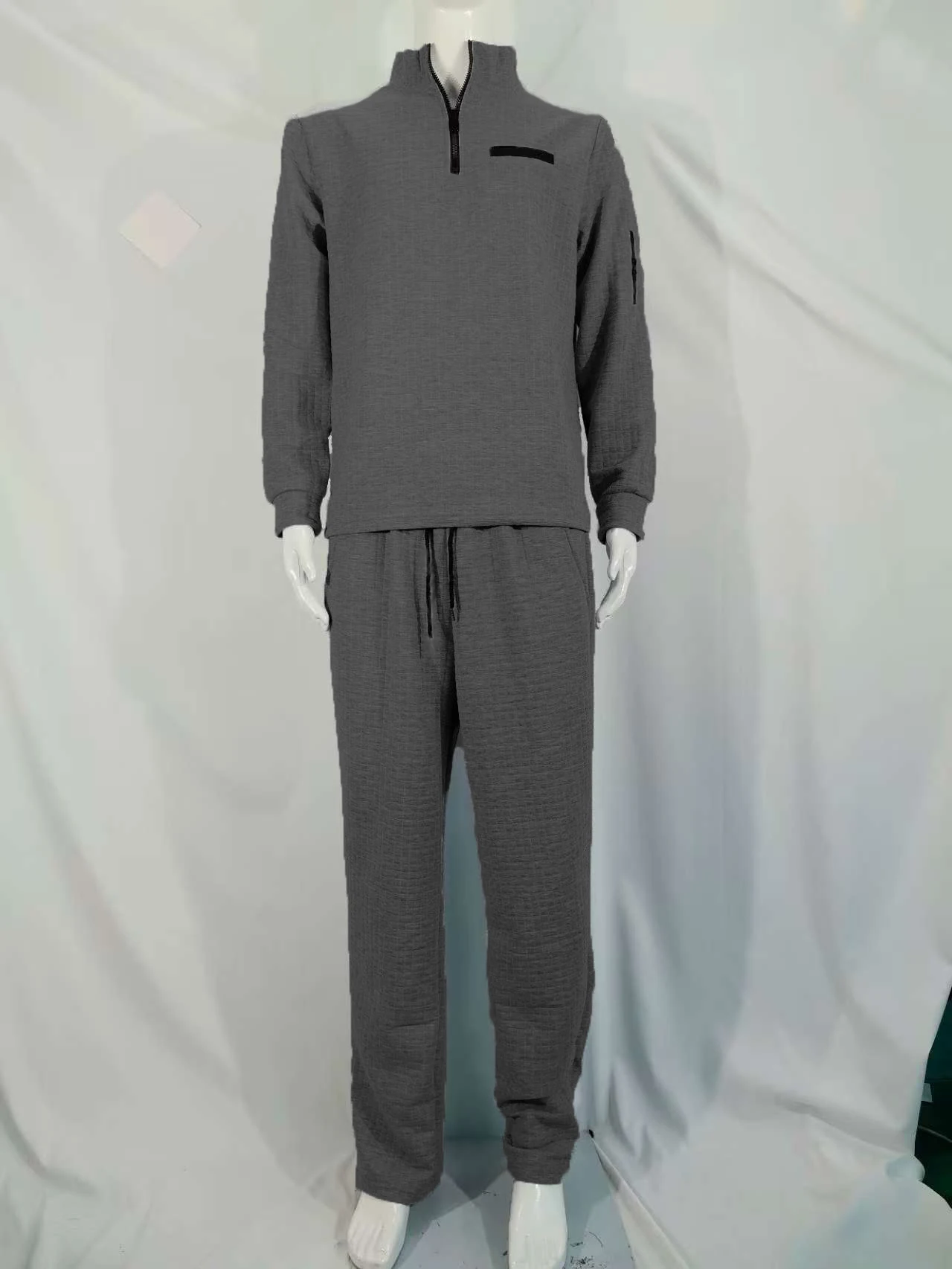 Nieuw geheel wit herenpak in effen kleur met geruit patroon, casual lange mouwen, opstaande kraag, tailleband met trekkoord