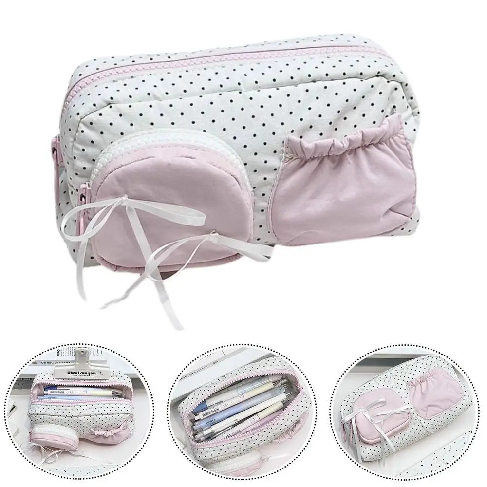 كارتون لطيف القوس القلم حقيبة لينة الوردي مقلمة سعة كبيرة القرطاسية حقيبة التخزين هدية الطالب