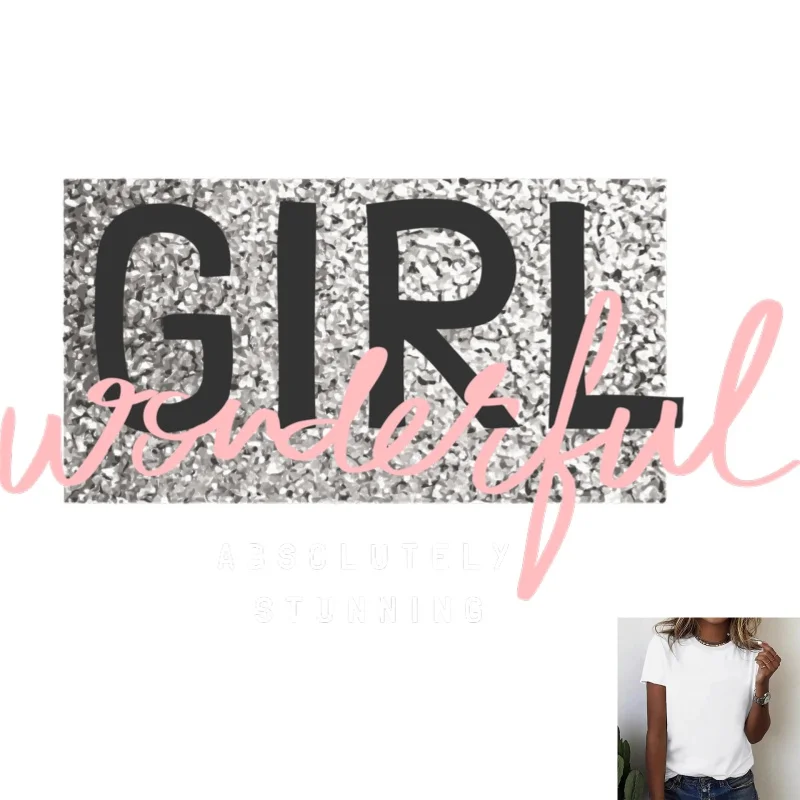 Fashion Shiny GIRL Letter Heat - Transfer White Ink Iron - on Patch, Versatile Casual T - shirt Decoration, Personalized Trendy