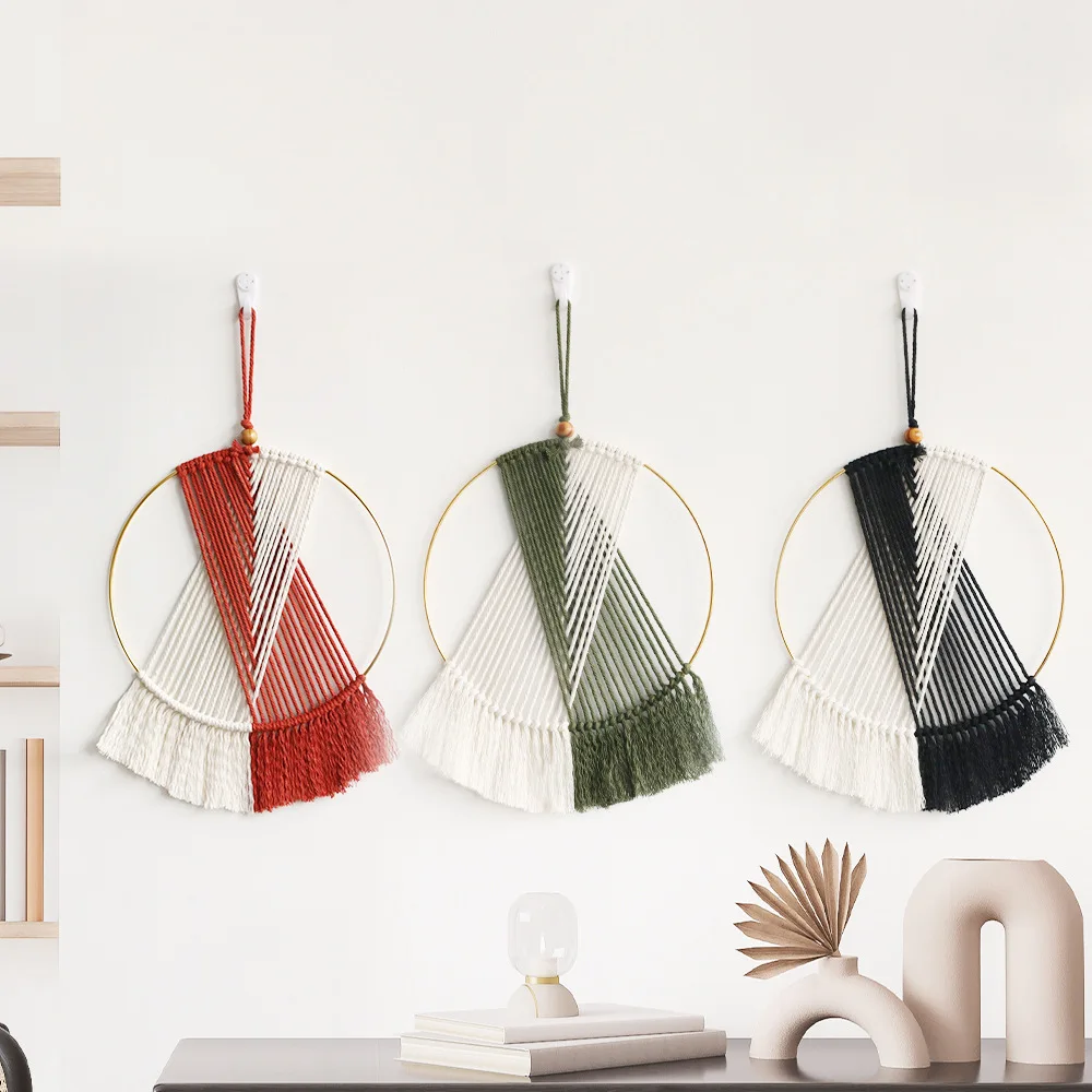 25x42cm Bohemian Wall Decoration Pendant With Circular Fringes Tapestry Hand-woven For Wall Decoration, Minimalist Dream Catcher