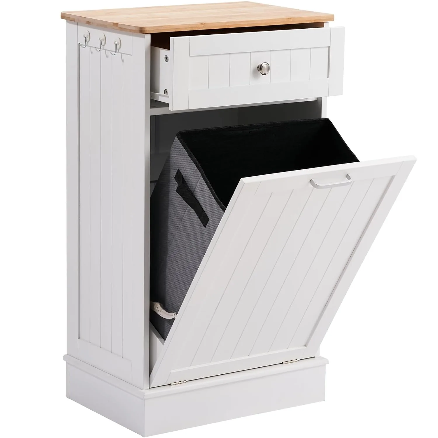 13 Gallons Tilt Out Trash Cabinet, Hidden Trash Can Kitchen Wooden Tilt Out Pet Proof Hidden Trash Bin for Living Room,White