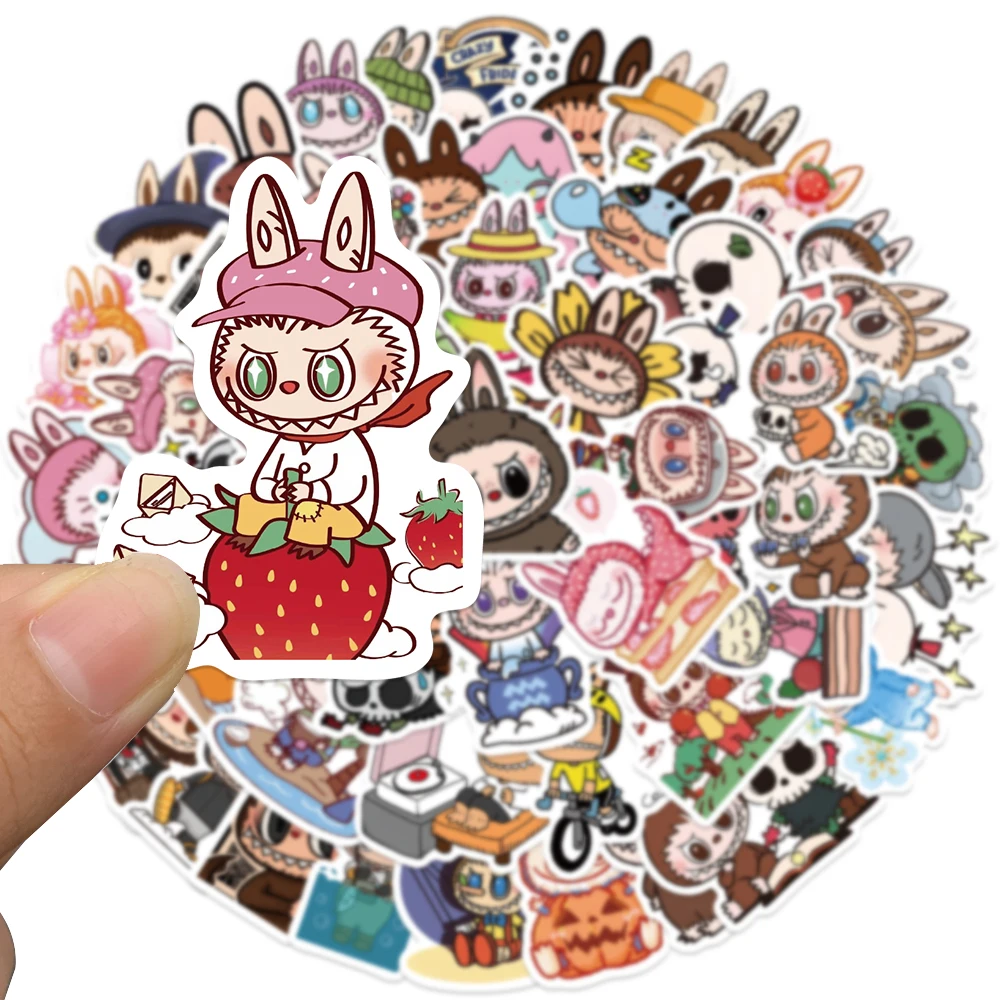 50 buah lucu kartun lucu Anime LABUBU stiker untuk anak-anak dewasa botol air stiker bagasi Laptop gitar sepeda mobil stiker