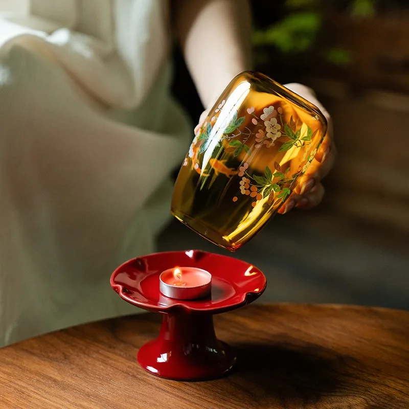 Creative Chinese-style Printed Glass Lampshade Candlestick Zen Indoor Home Aromatherapy Ambient Light Desktop Ornament