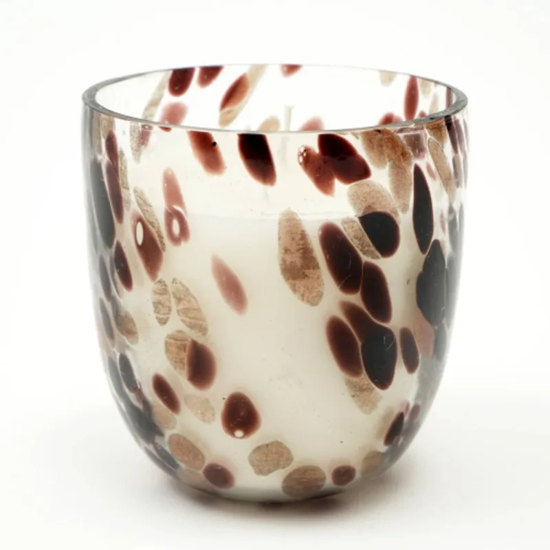 Candela di cera profumata in vetro scanalatore etereo, vaso di vetro soffiato a bocca fatto a mano, pezzo decorativo in tonalità pastello per l'accento domestico