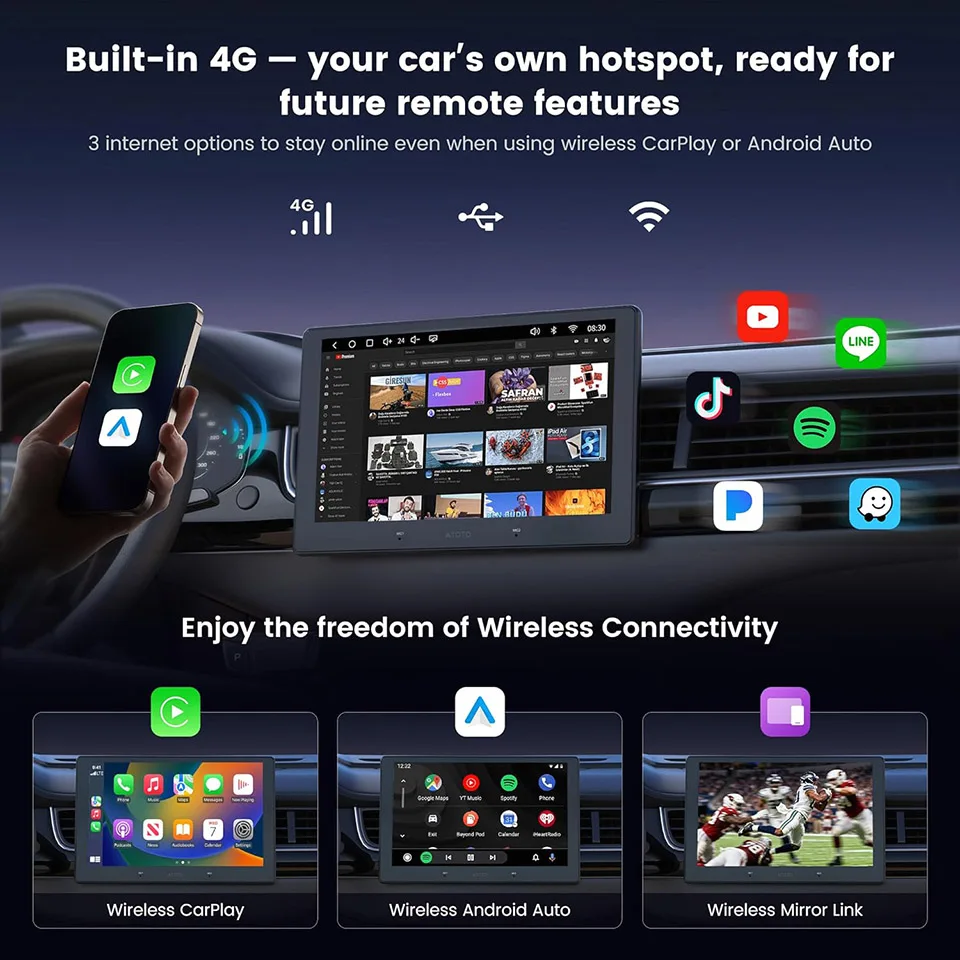 ATOTO 9 inch QLED Android Double Din Car Stereo Built-in 4G LTE