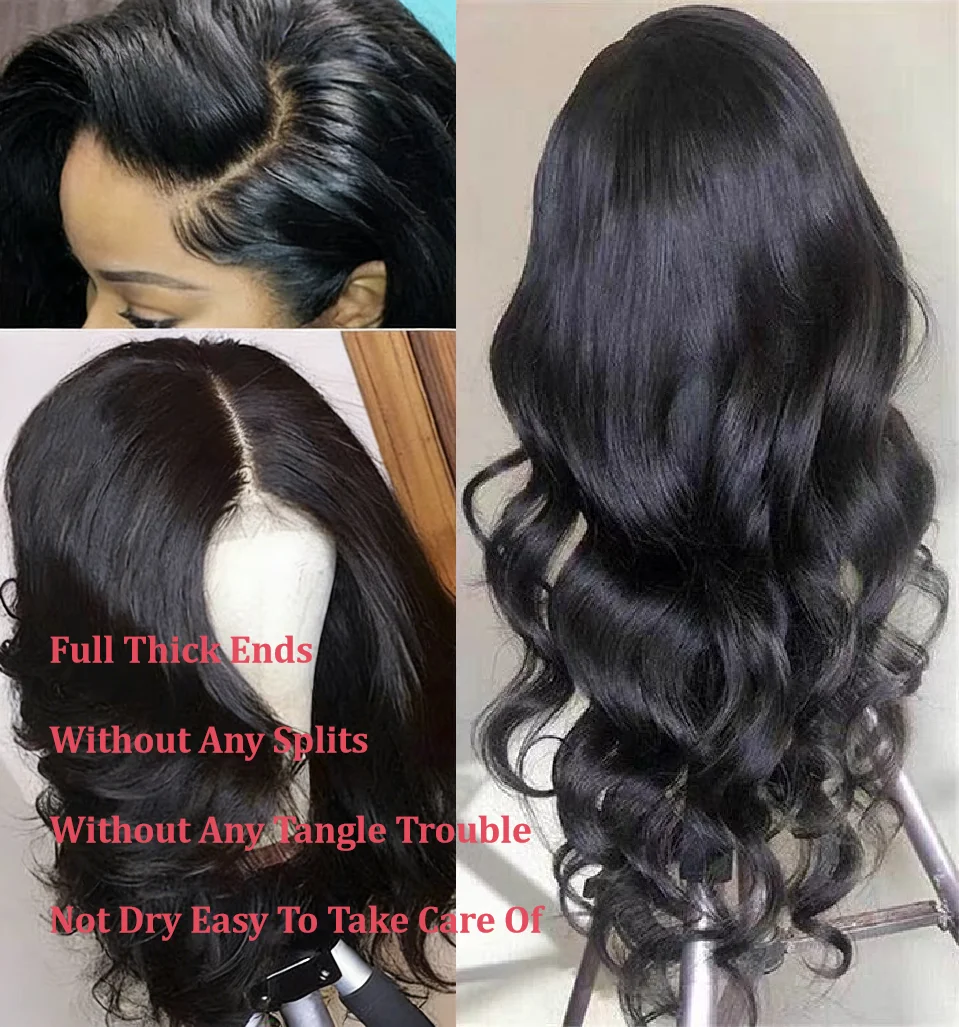 Body Wave Natural Color 36 Inches Long-length 200% High Density 13x6 13x4 HD Transparent Lace Frontal Wig Human Hair Wigs 1B Black Brazilian Hair For Women Pre Plucked