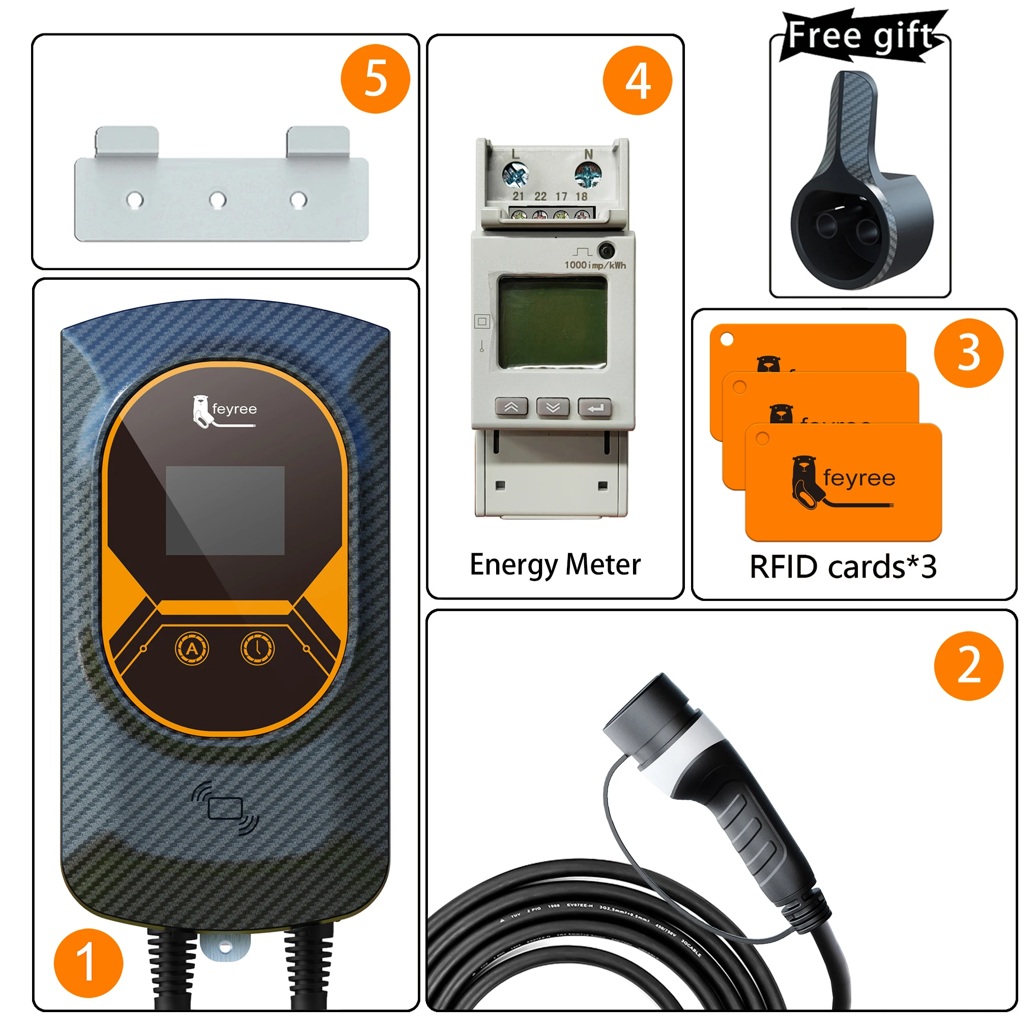 Feyree EV Sạc Type2 Cáp 32A 7.6KW Tải Trọng Động Blancing EVSE Wallbox Ứng Dụng Chức Năng 11KW 22KW Đế Sạc Điện Ô Tô