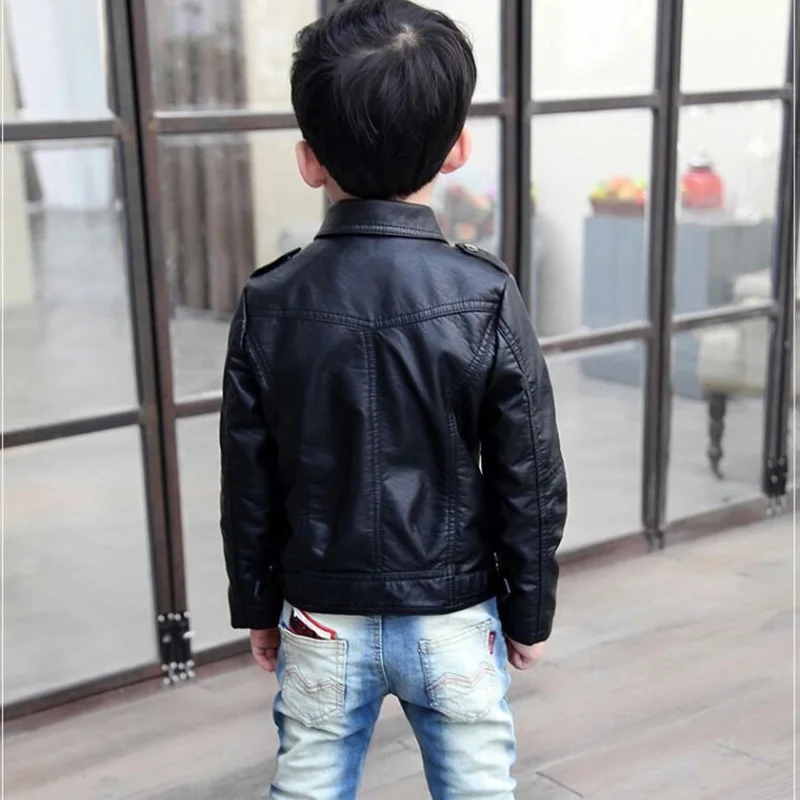 for New Leather Jacket Clothes Boys Zipper Jacket for Boy Black Children's Jacket Winter Thickening Fluff Lined Children Outwear