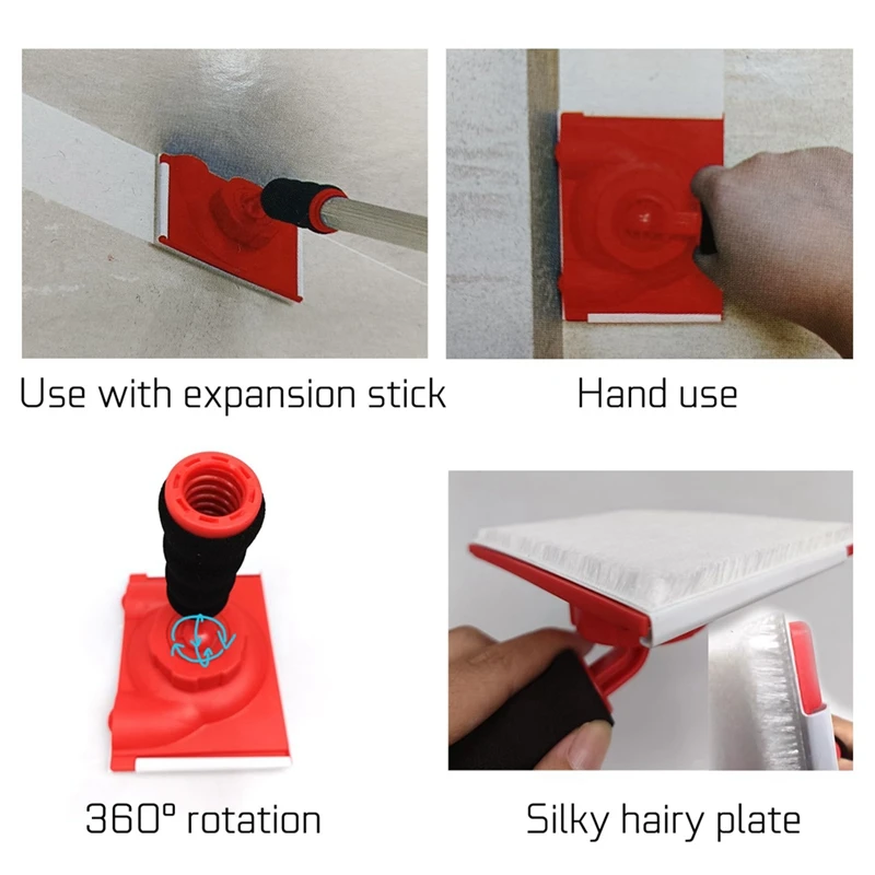 Rotatable Handle Paint Edger 4 Replacement Pads Refills, Easy Quick Paint Edger Tool For Walls Corner Painting Red & Black