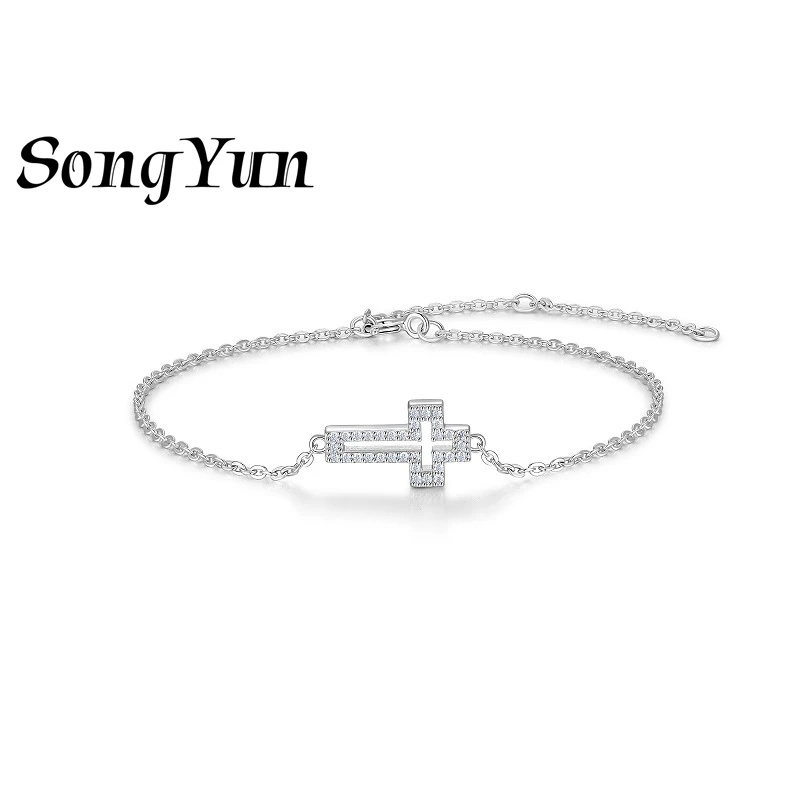 

SONGYUN Luxury Jewelry 925 Sterling Silver Bracelet Moissanite Diamond Cuff Vacation Women 18K Rose Gold Plated Chain Bangle