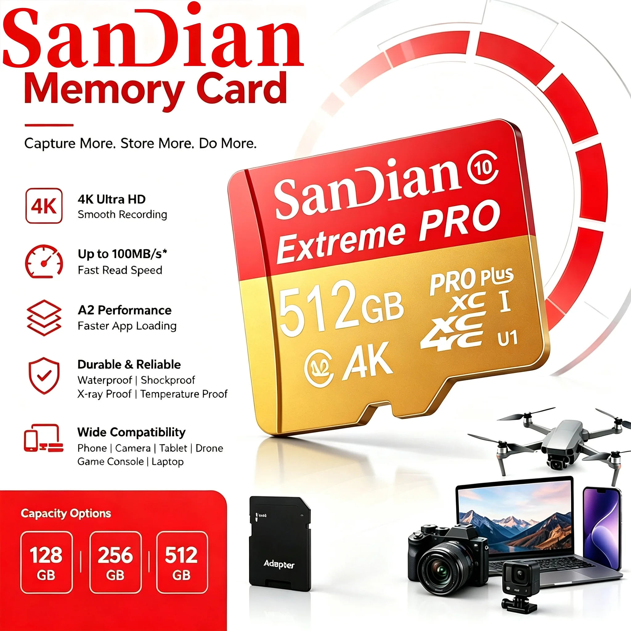 Pro Memory Card 512GB 128GB 64GB SD Cards TF Cards Micro TF SD Card A1 for Gaming Console/GPS/Digital Frame/Baby Monitor/Toy