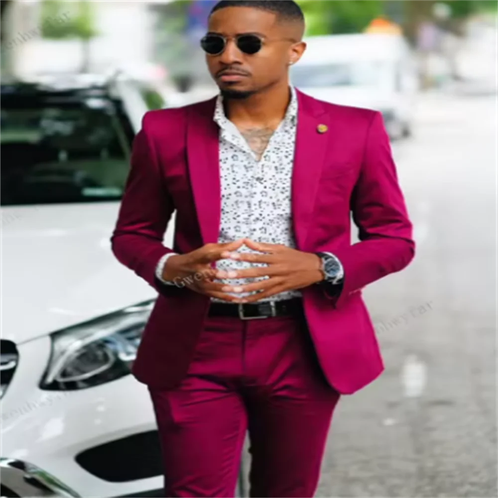 

Wedding Tuxedos Custom Made Wedding Groomsmen Suits 2 Pieces Notched Lapel Custom Made Men Suits New (Jacket + Pants）