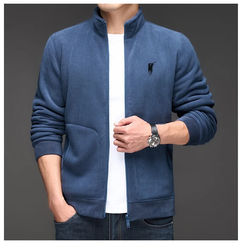 

Fashion brand autumn winter new velvet warm zipper cardigan high-end mens brand Paul exquisite embroidery stand up collar jacket