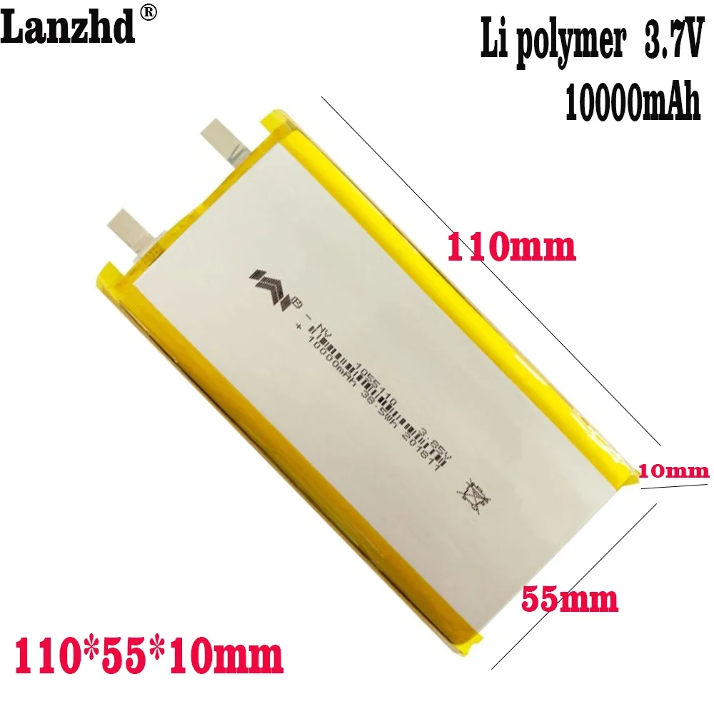 

1-12pcs 3.7V Li-polymer 10000mAh Lipo Li-Po Lithium Batteria 1055110 Battery Replacement Batteries For Tablet DVD 110*55*10mm