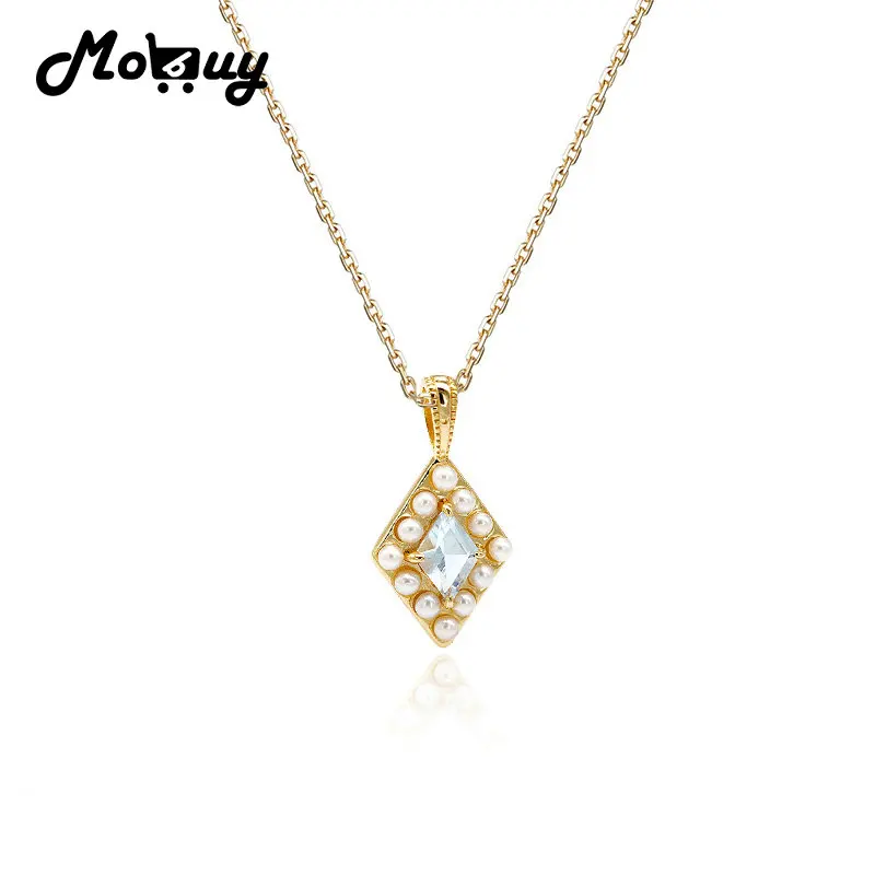 MoBuy Natural Topaz Gemstone Pendant Necklace For Women  Shell Pearl 925 Sterling Silver Chain Gold Plated Fine Jewelry NI071