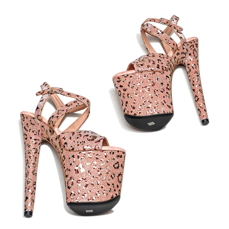 Leecabe 8Inch/20cm 레오파드 글리터 어퍼 파티 하이힐 플랫폼 샌들 스트리퍼 힐 폴 댄스 슈즈