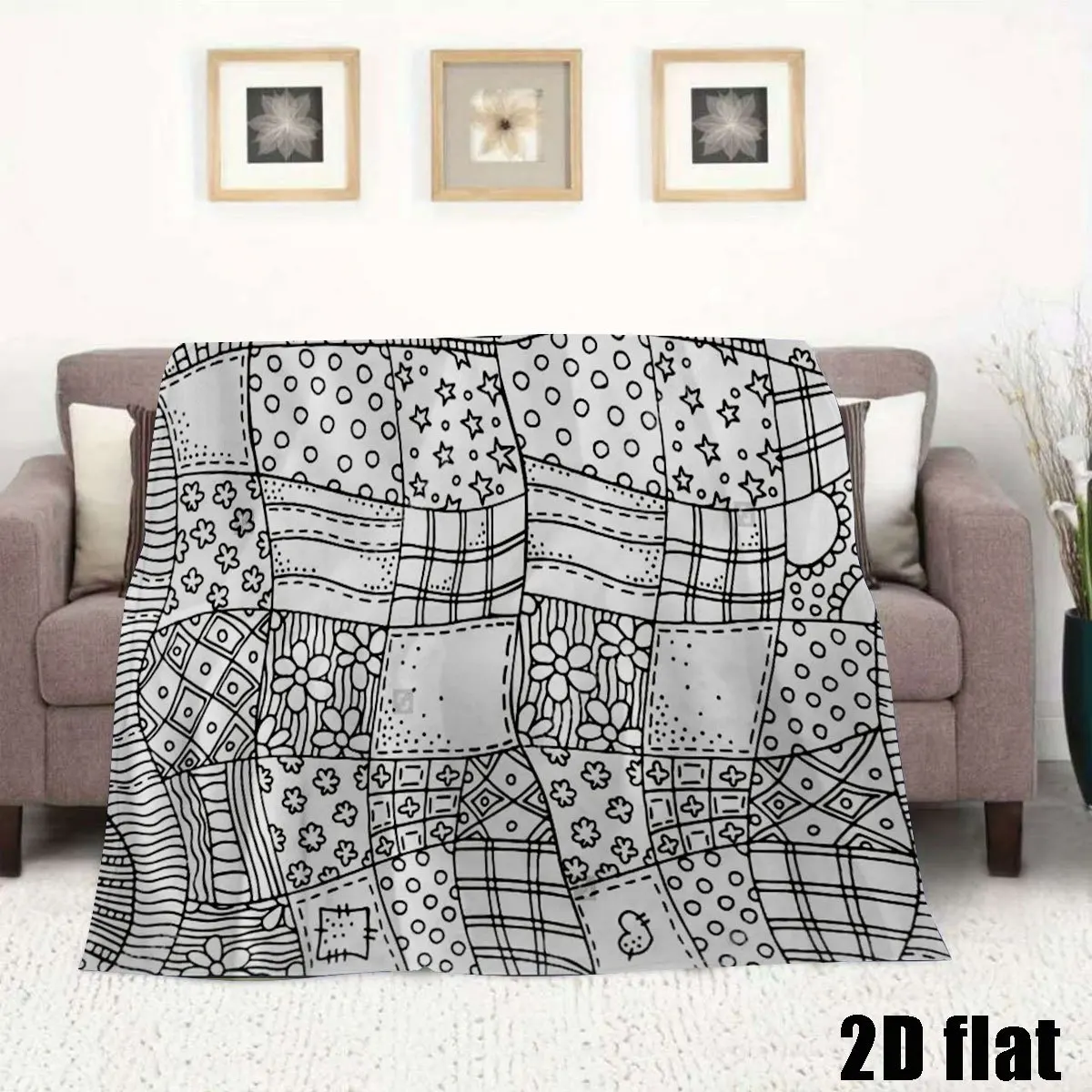 Doodle Patchwork Throw Blanket Floral Star Dot Quilt Line Print Soft Flannel for Kids Room Sofa Lap Bohemian Home Decor Gift