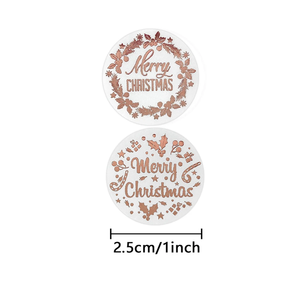 100-500pcs Rose Gold Merry Christmas Stickers Self-adhesive Holiday Stickers For Christmas Decors Wedding Party Cards Label