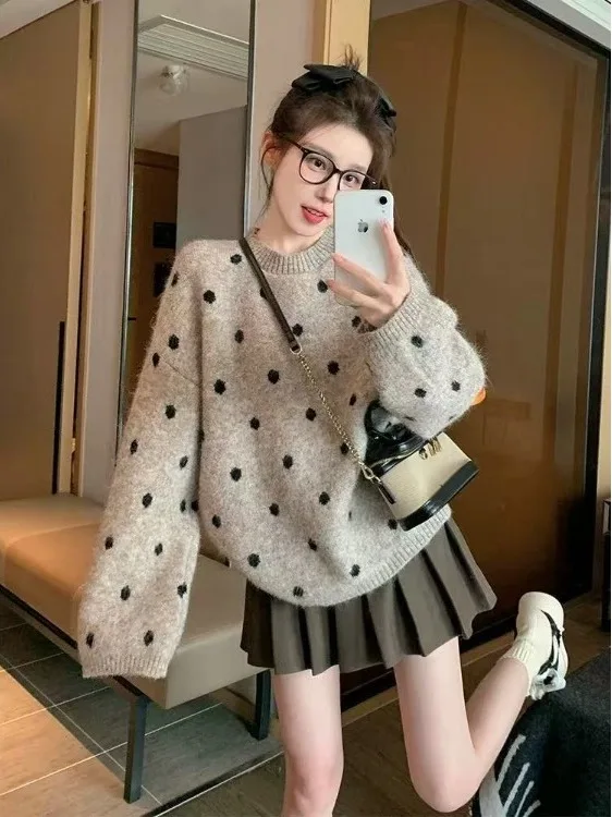 

Свободный крой Long Sve round Ne Трикотаж Повседневный удобный женский осенне-зимний мягкий свитер Design Sense Oversize Top