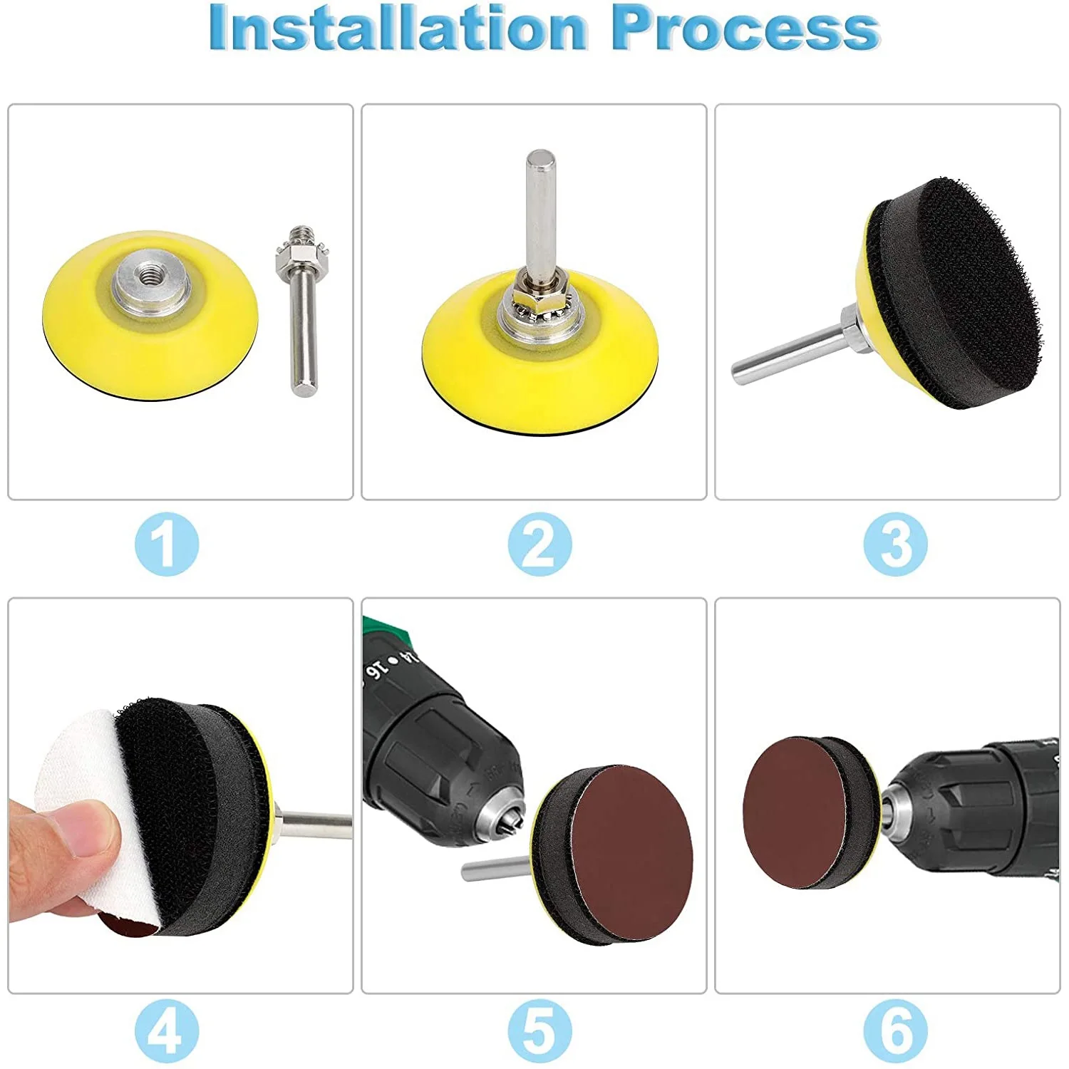 Discos de Lixar Pad Kit com Almofada de Espuma, Lixa de Gancho e Loop, Griits Lixar Discos para Ferramentas Rotativas, 50mm, 200Pcs