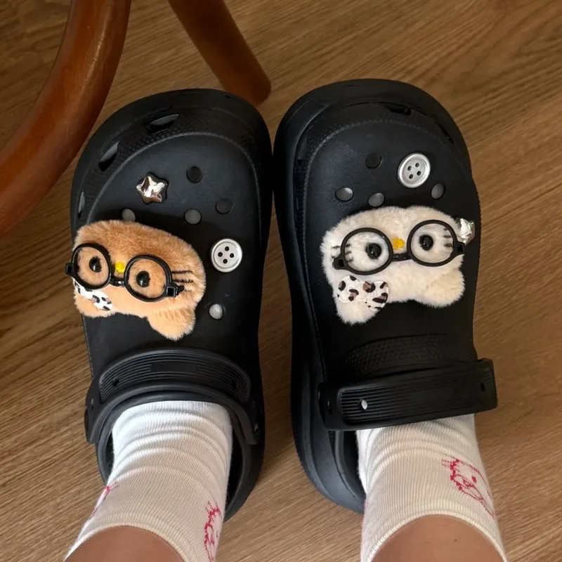 Cute 3D Cute Plush Hello Kitty with Glasses Shoe Decoration DIY Charms for Winter Hole Clogs Sandals Holiday Xmas Gift Idea image 2