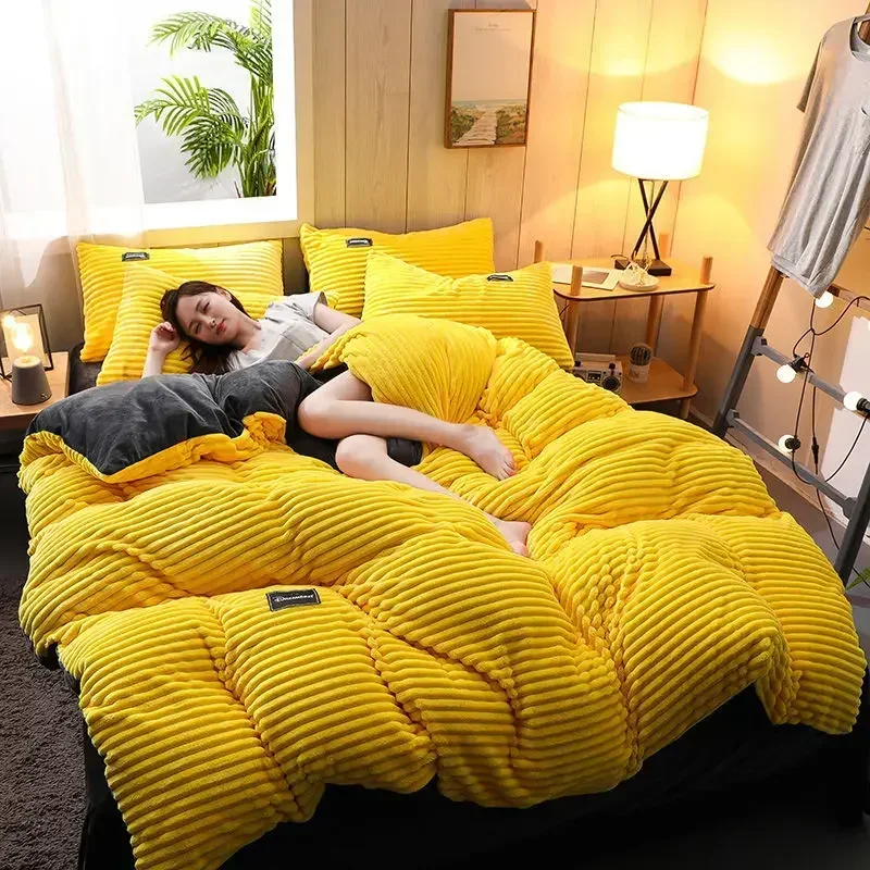 Soft Warm Plush Duvet Cover Winter 220x240 Velvet Fleece Couple Quilt Cover Double Bed Luxury Bedding Set Queen King Size