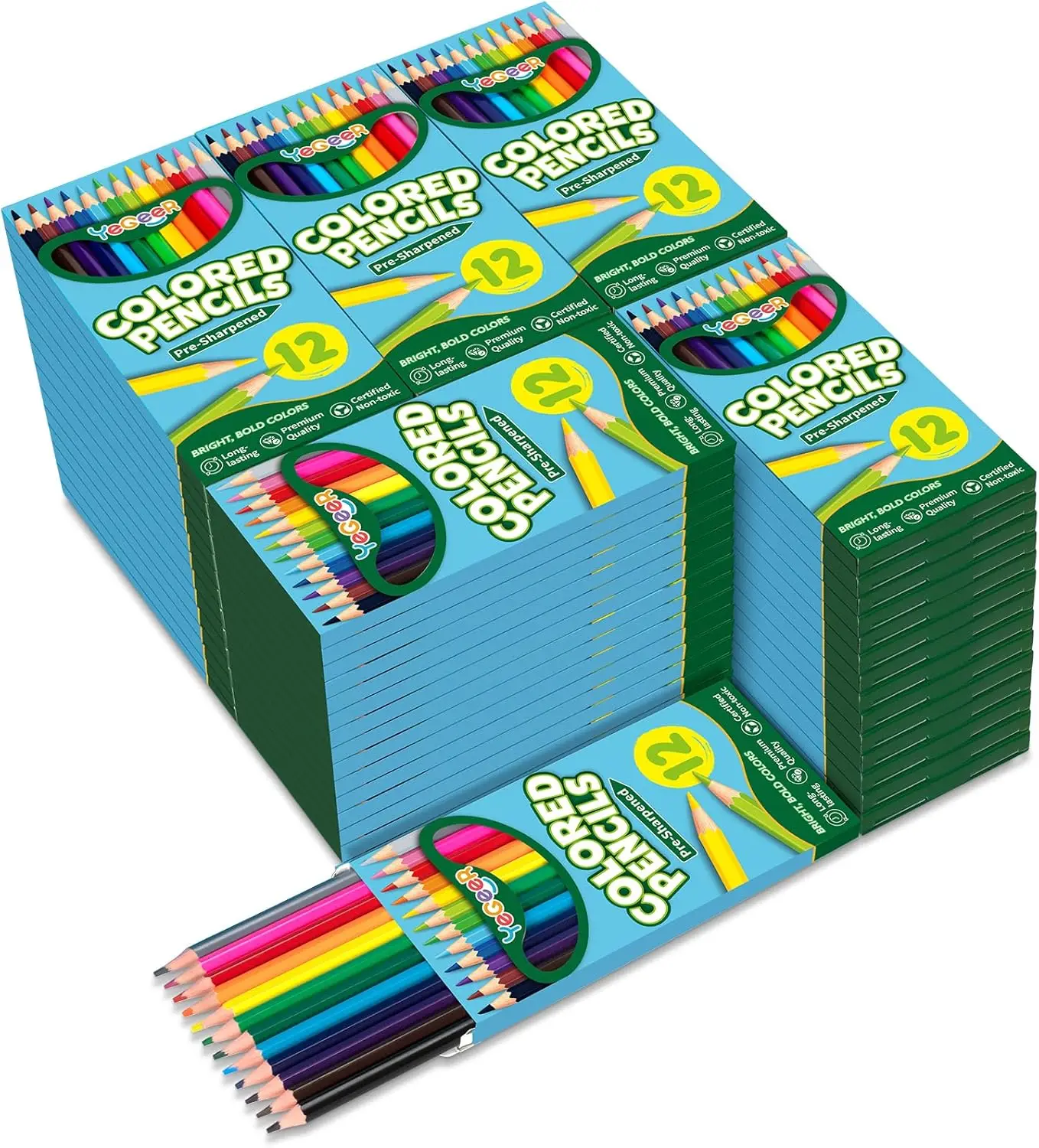 1200 Colored Pencils Bulk, 12 Colors, 100 Packs Pre-sharpened for Kids Adults, Classroom Supplies, Back to School