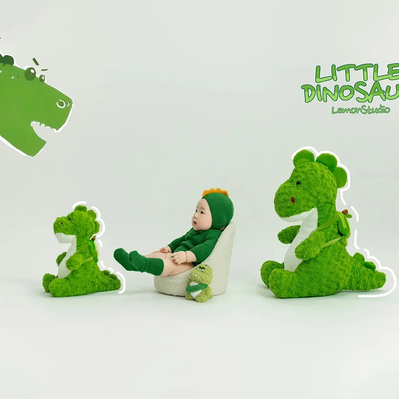 1 Year Old Baby Boy Photography Outfits Knitted Green Dinosaur Hat+Jumpsuits Cool Dinosaur Theme Set Studio Shooting Accessories