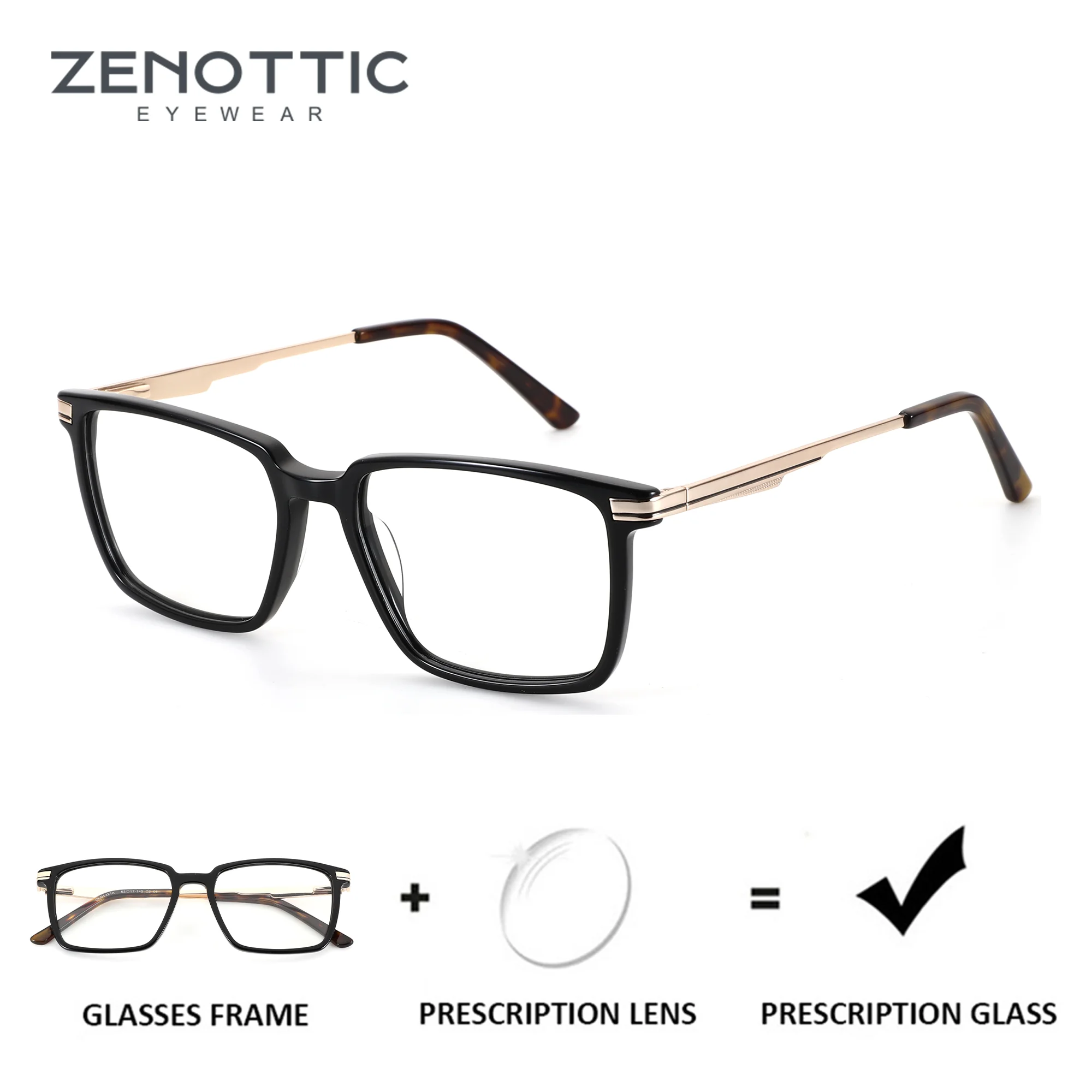 

ZENOTTIC Fashion Square Prescription Glasses for Unisex Acetate&Metal Photochromic Optical Eyeglasses Progressive/Myopia Eyewear
