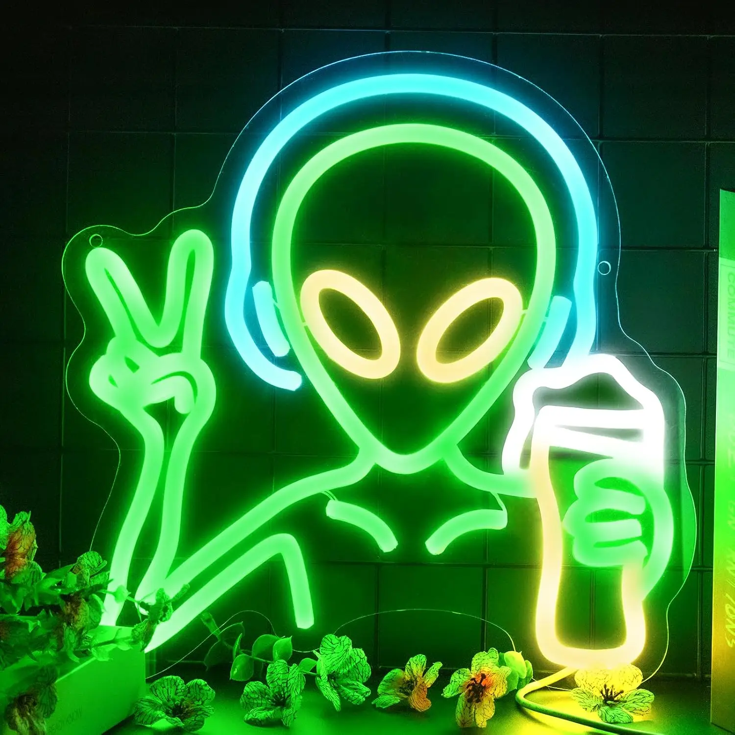 

Green Alien Neon Sign USB Dimmable LED Light for Party Bar Gaming Room Bedroom Decorations neon personnalisé Gift Night Light