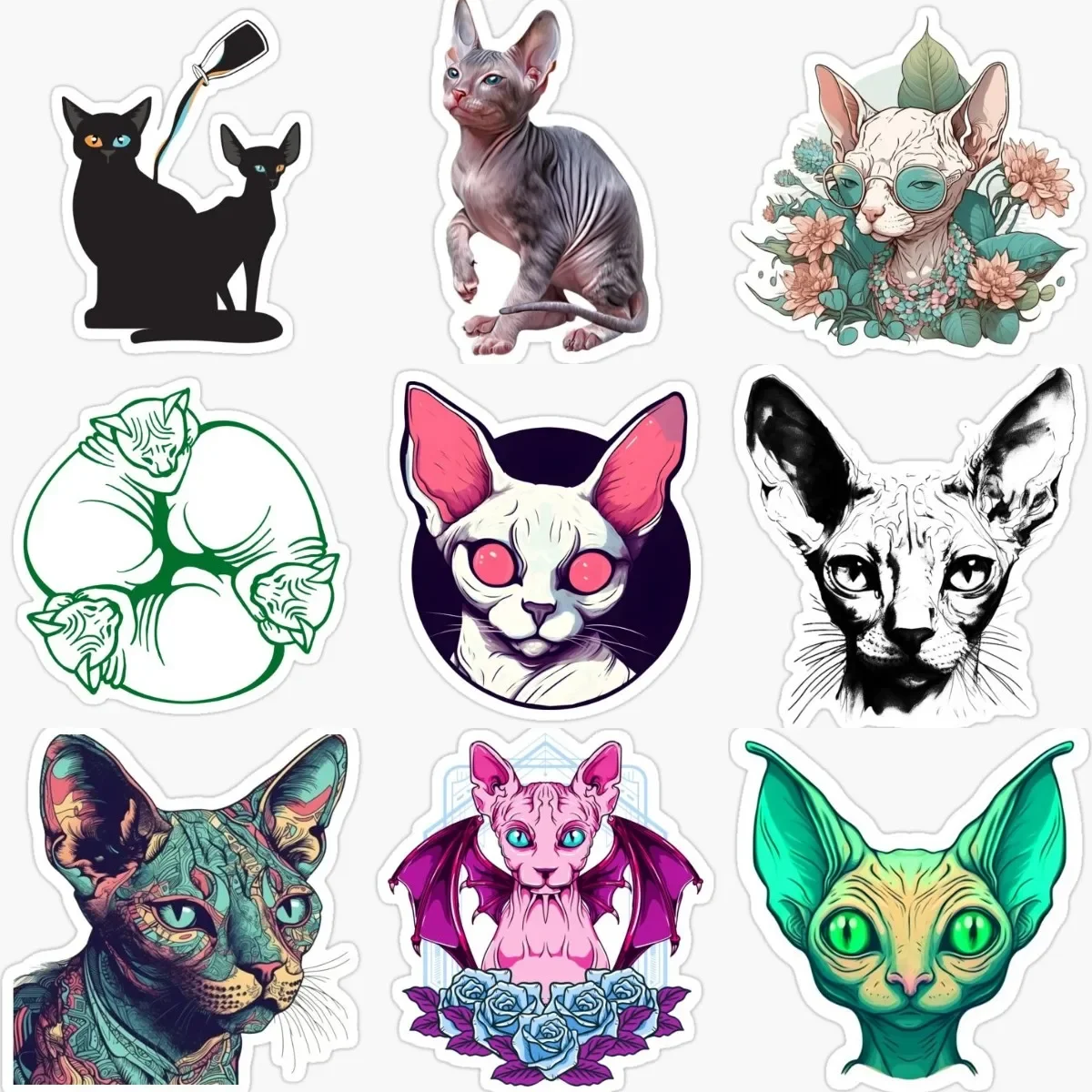 

Creative Canadian Hairless Cat Sphynx Cat Pets PVC Waterproof Stickers for Decorate Car Van Wall Window Helmet Decal