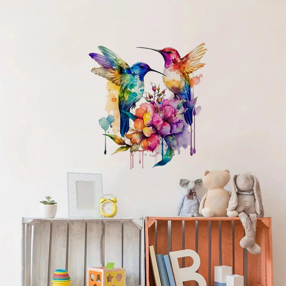 Watercolor Hummingbird & Floral Iron-On Transfer Stickers, Durable Material, Perfect for Home Wall Decor, Aesthetic Room view 4