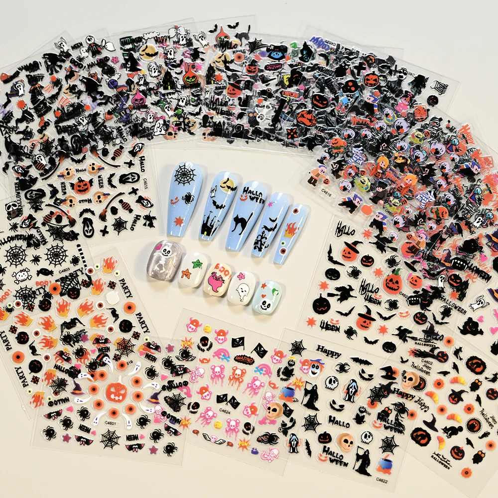 24pcs/Set Halloween 3D Nail Art Stickers Demons,pumpkins,bats,ghosts,skulls Nail Decals Y2K All Saints' Day Manicure Nail Slider