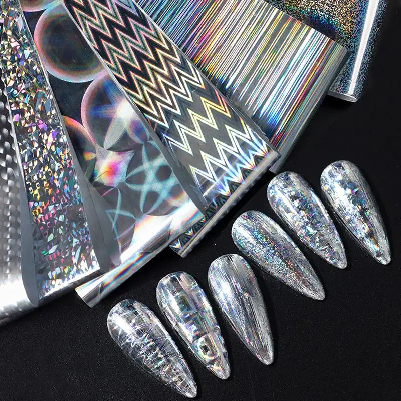 10 Sheets Feng Shui Ink Staining Nail Foils Transfer Paper Laser Nail Art Stickers Decal Pattern Printing Mold Manicure Tool