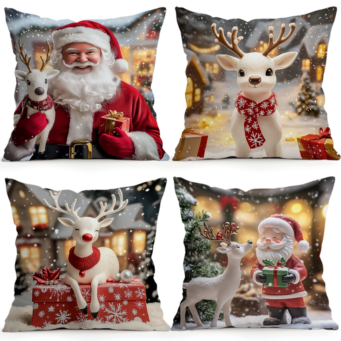 1pcs/4pcs Christmas Deer Cushions Pillowcase Polyester Cushion Cover Throw Pillow Pillowcover Home Car Sofa Decor
