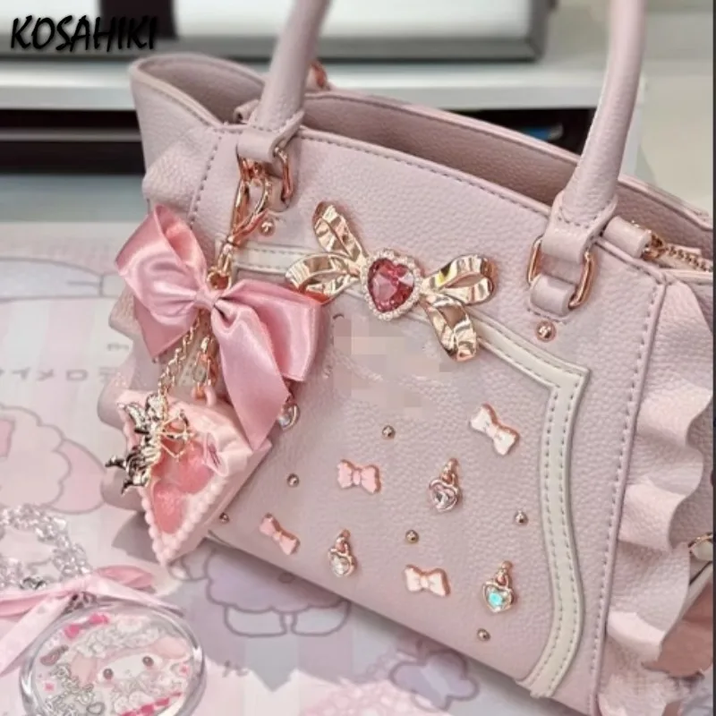 

Милые сумки на плечо с бантом в форме сердца Kawaii, модные универсальные шикарные сумки подмышки, модные эстетические женские повседневные кошельки и сумки Y2k
