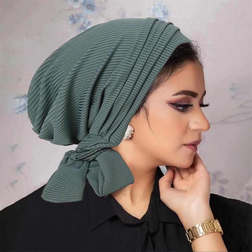 

New Muslim Women Hijab Hat Pleated Turban Beanie Bonnet Headscarf Hair Loss Chemo Cap Head Wrap Bandanas Headband Turbante Mujer