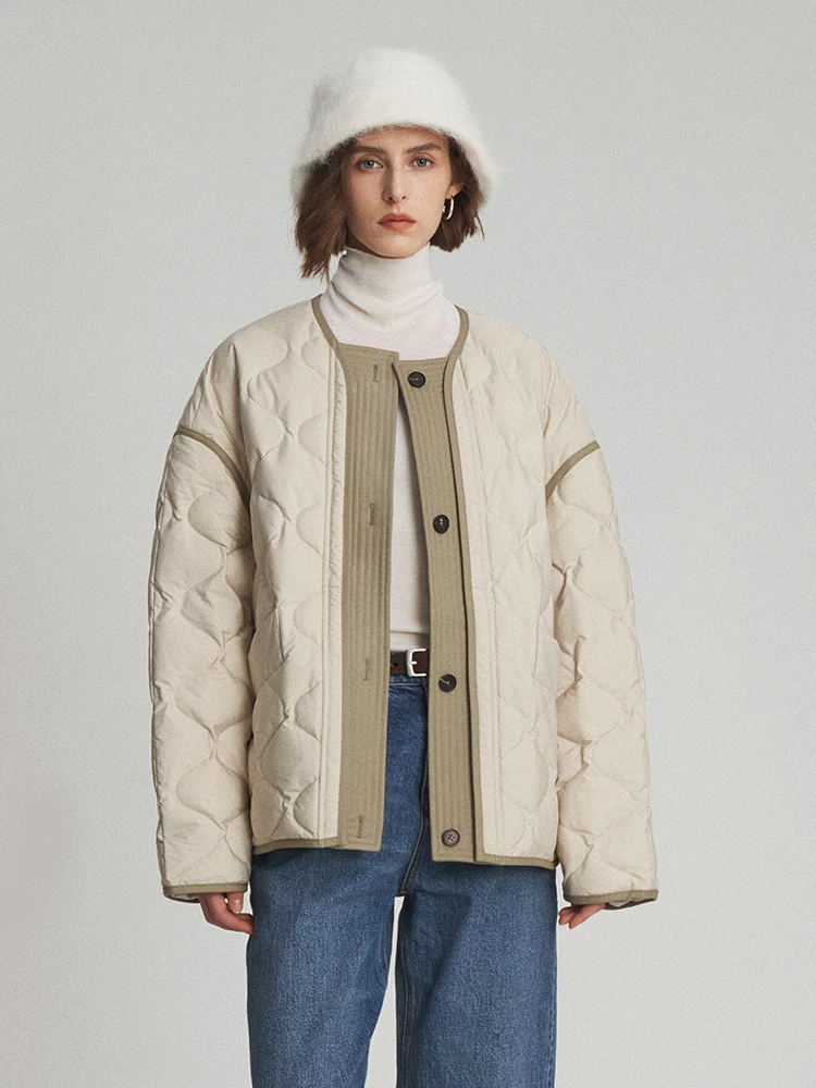 

Женская пуховая куртка с круглым вырезом, белая, с наполнителем из 90% пуха, контрастный дизайн, теплая, для повседневной носки, стандартный крой