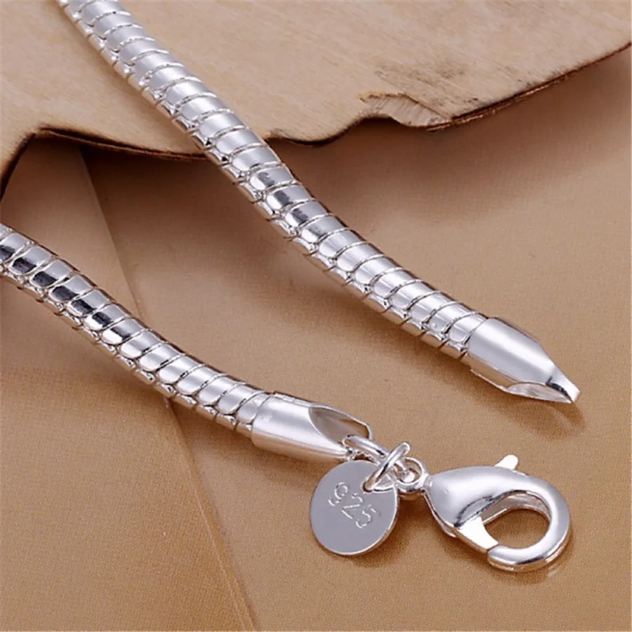DOTEFFIL 4mm Silver Snake Chain Bracelet 925 Sterling Silver 16-23cm DIY Basic Chain Jewelry Accessory Combination