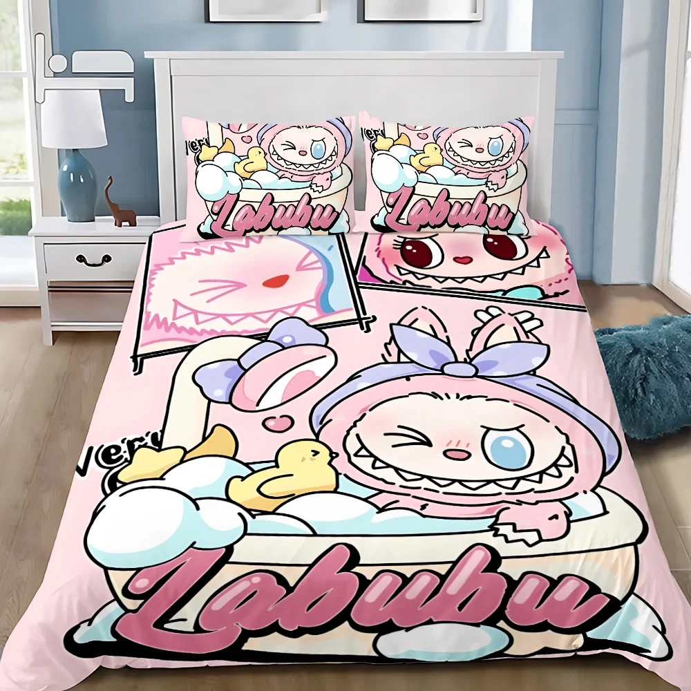 Cute Cartoon LABUBU Duvet Cover Pillowcase Bedding Set Adult Boy Girl Bedroom Decoration Children Gift Single Double Large Size