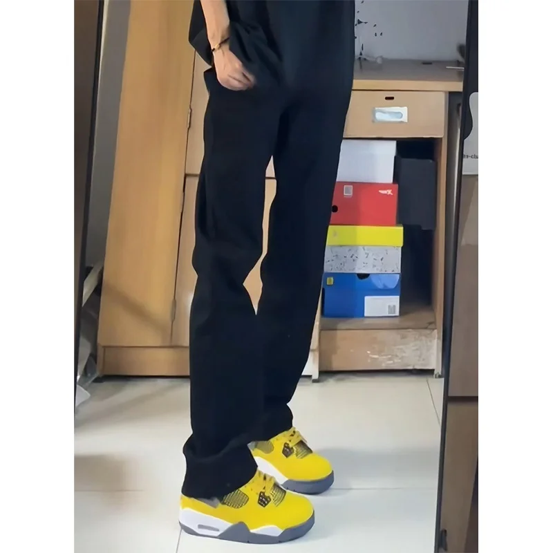 

Мужские летние джинсы Cleanfit Black Elastic: американские, прямые, модные, зауженные, с высокой талией, удлиненные