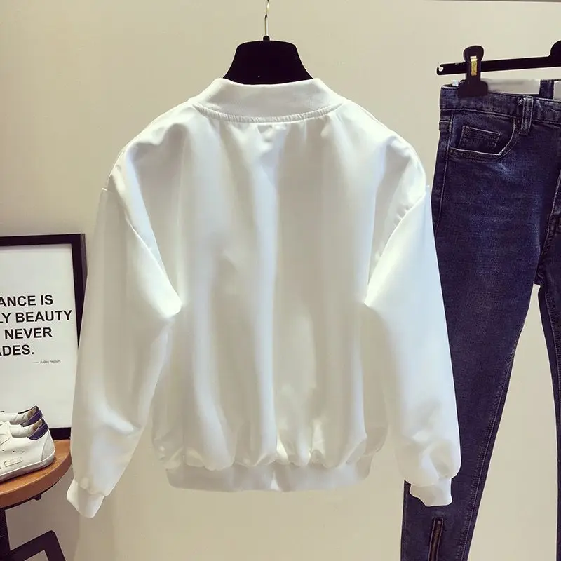 Women's Bomber Jackets Female Spring Autumn Embroidered White Baseball Aviator Coats Loose 2025 Trend New in Outerwears Modern
