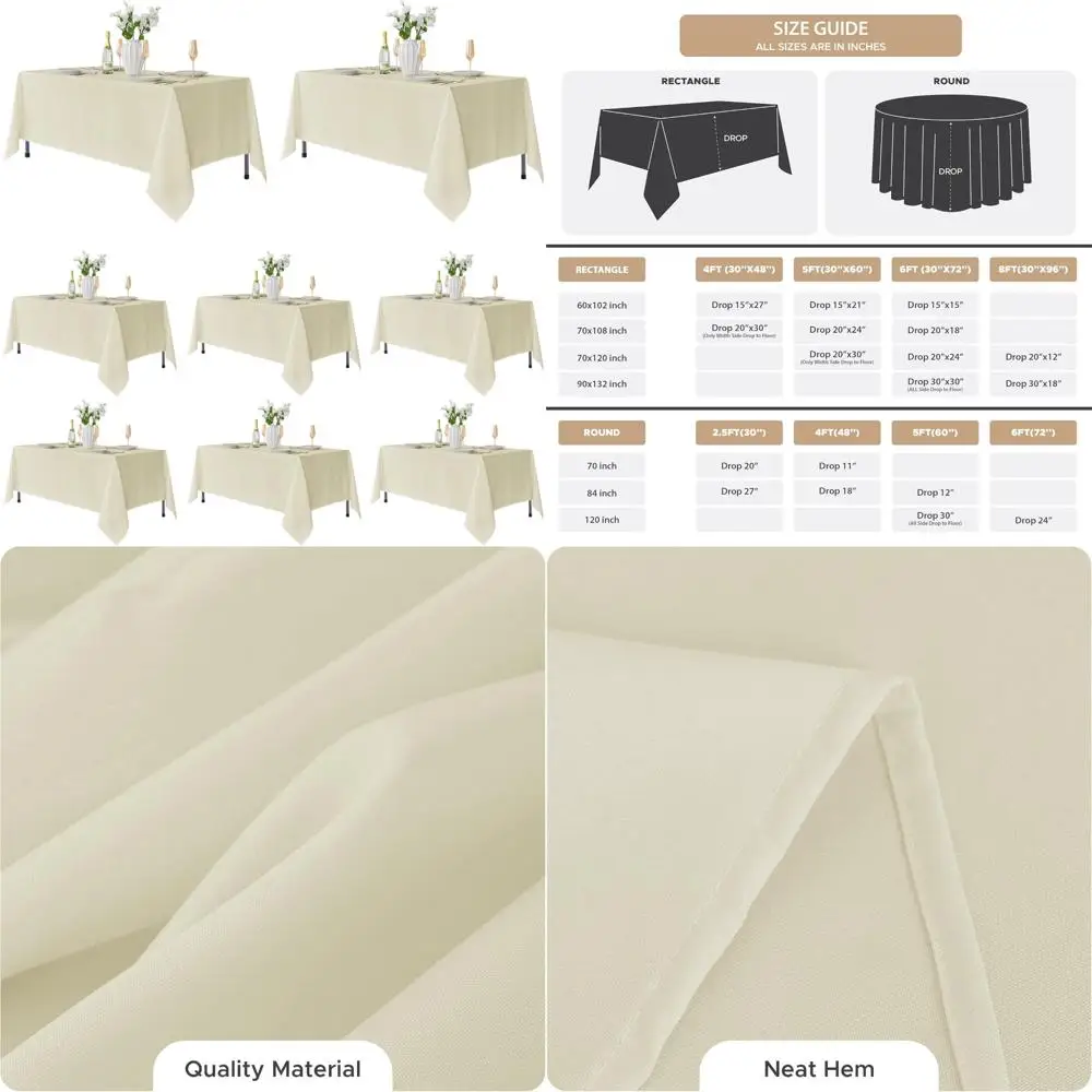 

Rectangular Stain and Wrinkle Resistant Polyester Tablecloths - Washable for Everyday Use and Durable Rectangular Table Covering