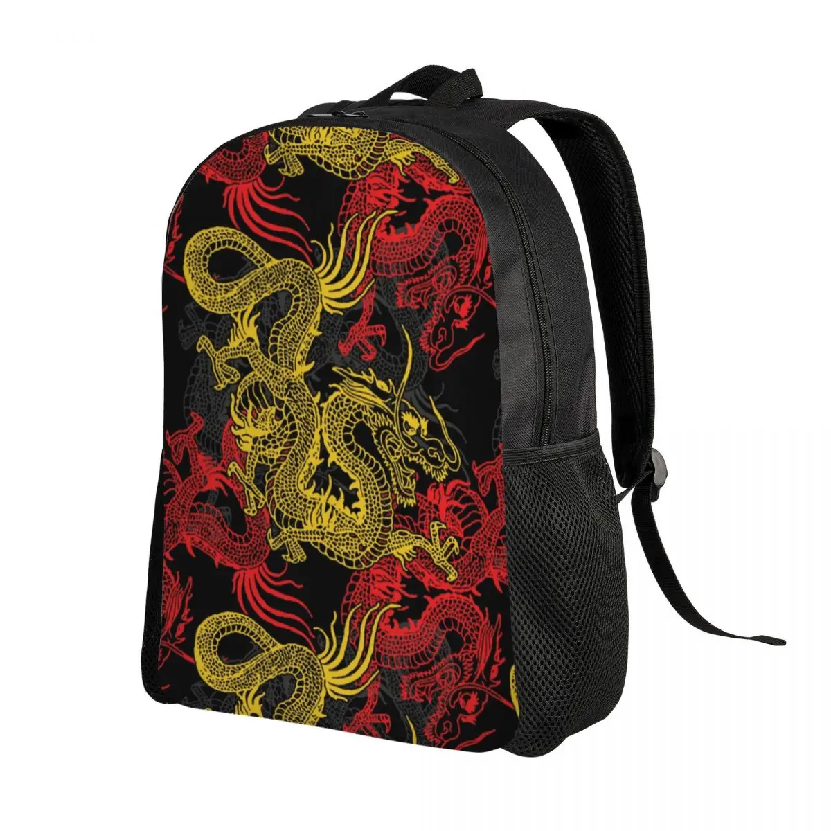 Golden Chinese Dragon Pattern Travel Backpack Men Women School Computer Bookbag Oriental Mythical College Student Daypack Bags