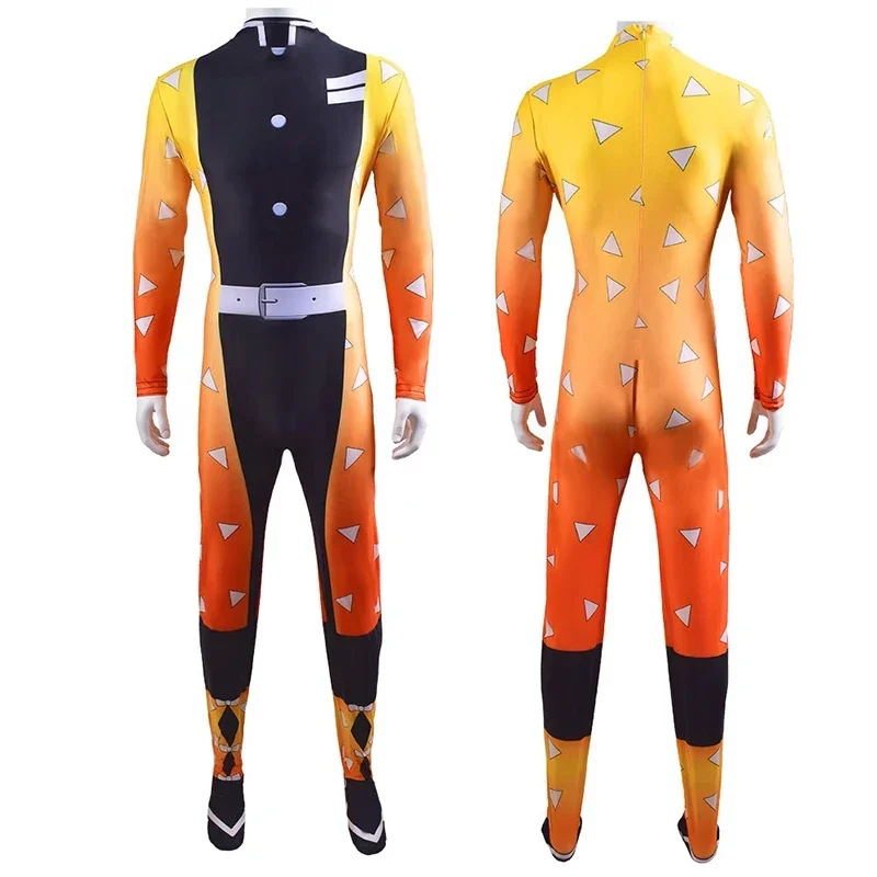 Anime Adult Kimetsu No Yaiba Cosplay Costume Agatsuma Zenitsu Zentai Fullbody Bodysuit Lycra One-Piece Suit