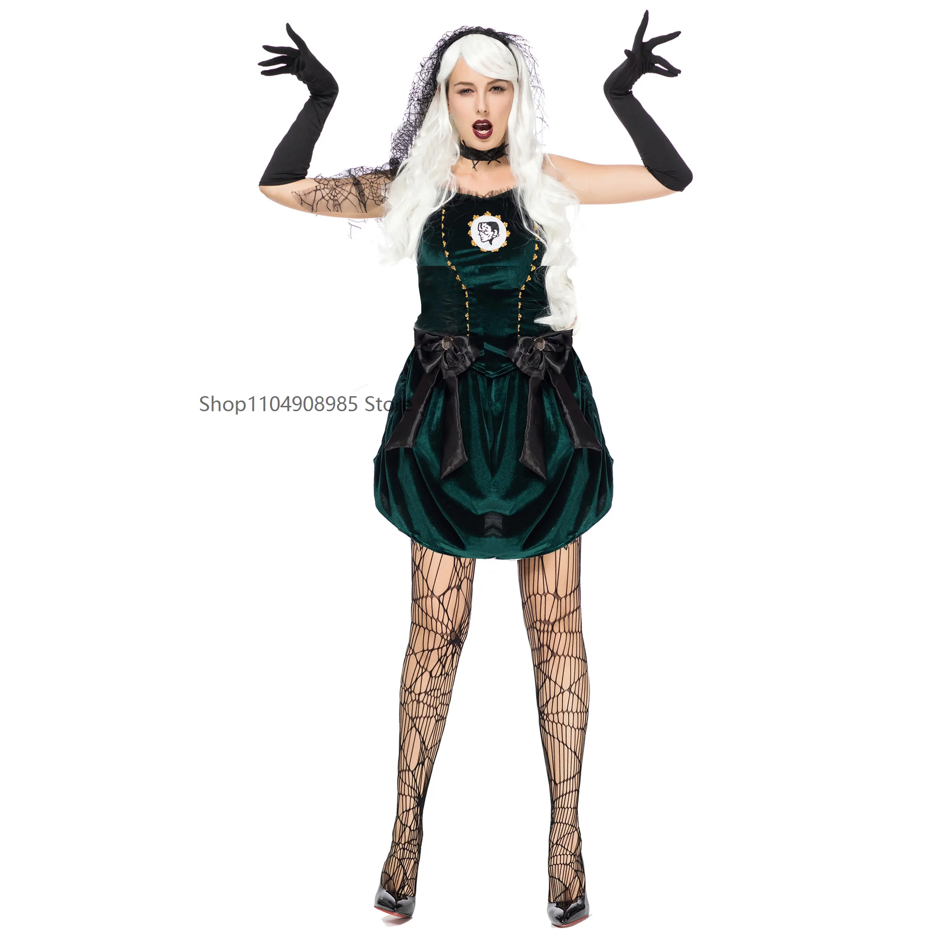 

Green Resurrected Ghost Bride Uniform Halloween Vampire Zombie Costume Thriller Party Role-playing Costumes
