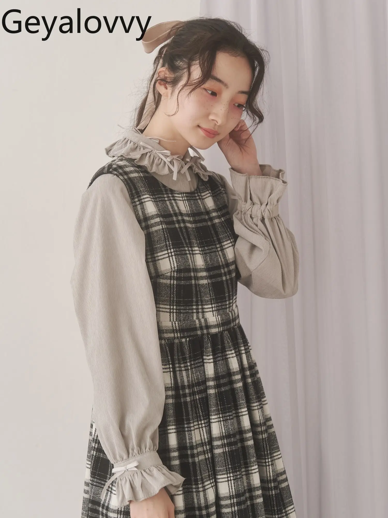 بلون قميص غير رسمي الفتاة قميص طوق الشريط القوس الخريف الشتاء كم طويل بلايز للنساء 2025 جديد Blusas De Mujer #5