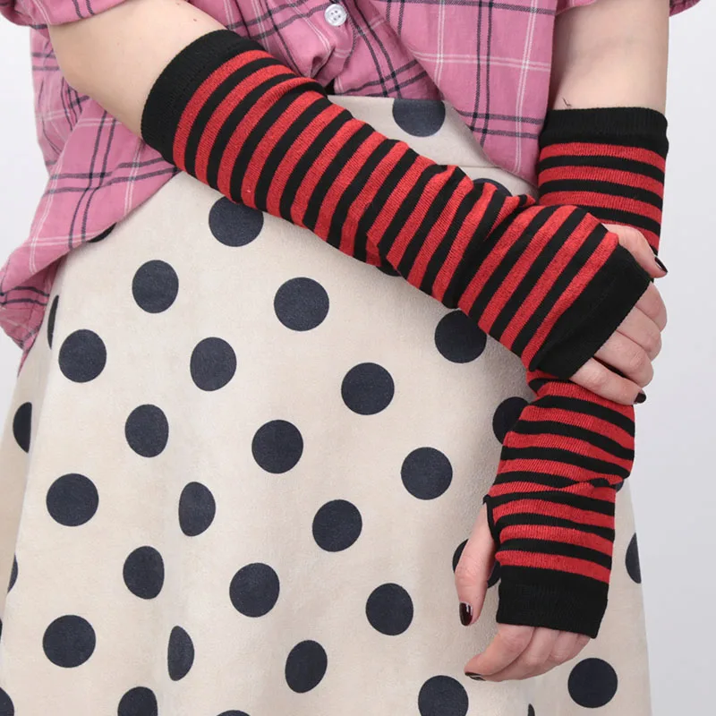 1 paar Frauen Streifen Lange Finger Handschuhe Mode Mädchen Ellenbogen Handschuhe Arm Warmer Strick Touchscreen Handschuhe Zubehör Geschenk